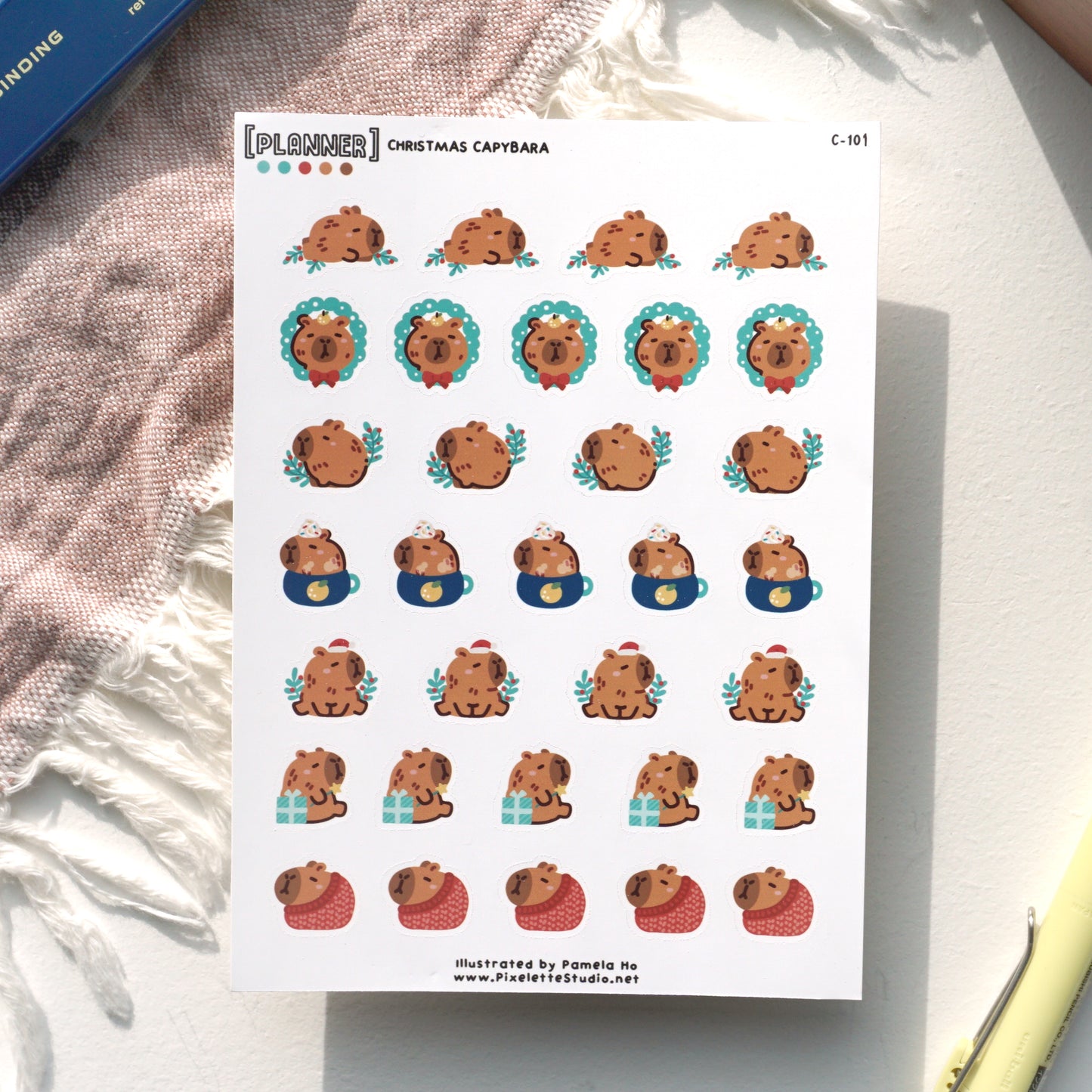 Christmas Capybara Sticker Sheet