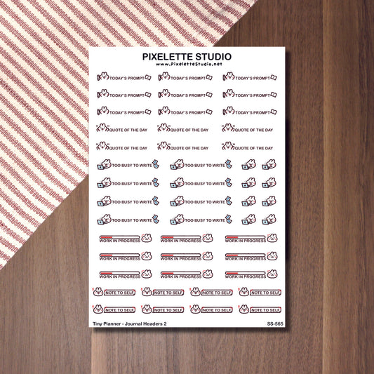 Tiny Planner Journal Headers 2 Sticker Sheet