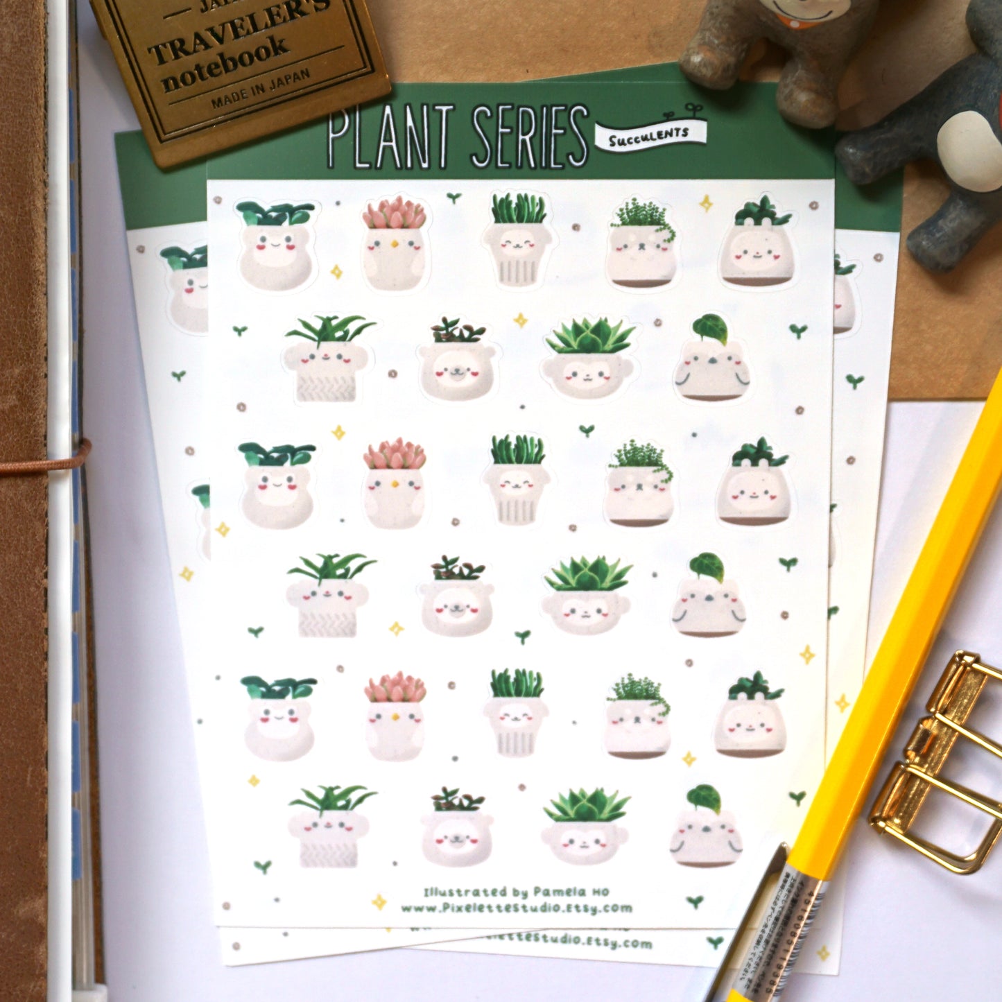 Succulent Plant Pot Sticker Sheet